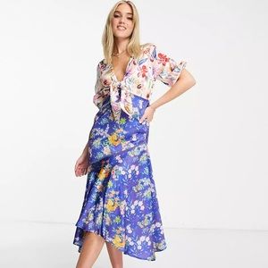 NWT Hope & Ivy tie front midi tea dress contrast floral